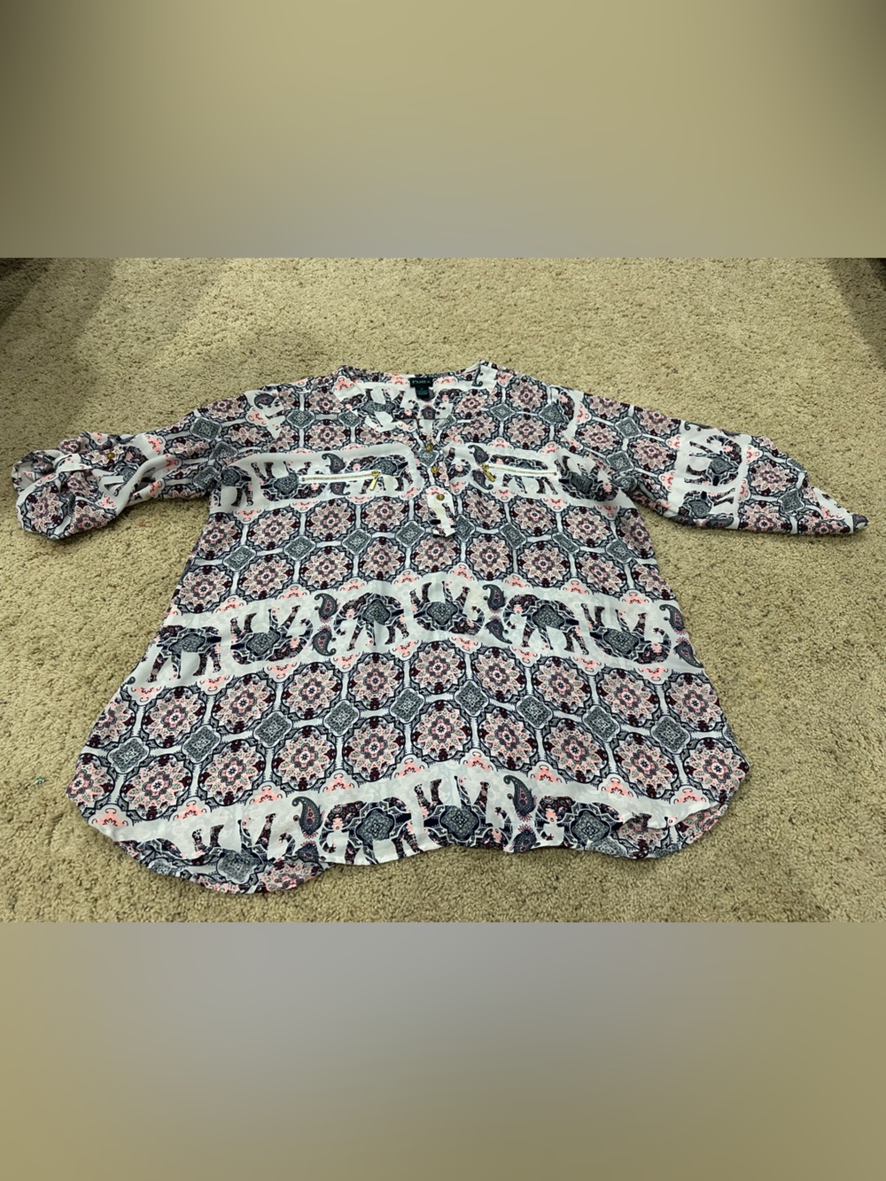 Rue+ 2X Boho Elephant Print Blouse Plus Size Lightweight Tunic Top Womens